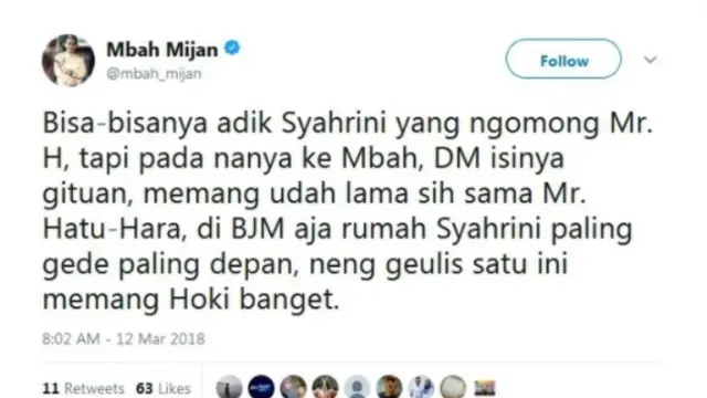 Mbah Mijan ikut buka suara soal pengirim bunga Syahrini ©twitter/mbah_mijan