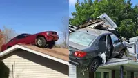 Potret Insiden Mobil Nyangkut di Atap Ini Bikin Geleng Kepala (Sumber: The Mirror, Penn Live)
