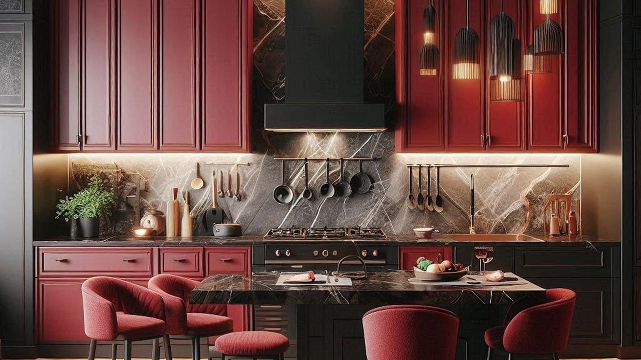 Desain Dapur Warna Merah Hitam