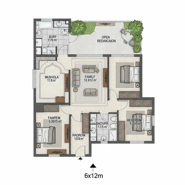 Denah Rumah Sederhana 6x12 3 Kamar.