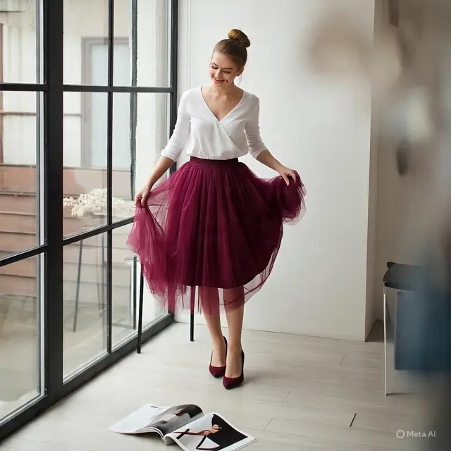mix and match outfit maroon (ilustrasi by Meta AI)
