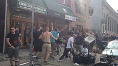 Insiden perkelahaian antar suporter saat Derbi New York antara New York City FC vs New York Red Bulls di Harisson, New Jersey Amerika Serikat, Minggu (9/8/2015).