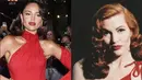 Eiza Gonzalez tampil glamor berbalut dress merah dari Versace. Penampilan elegannya tersebut terinspirasi dari sosok bintang film Cover girl,  Rita Hayworth.(Instagram/fitzpatrickerin).