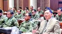 Menteri Pertahanan (Menhan) RI, Sjafrie Sjamsoeddin saat Rapat Kerja  berbareng Komisi I DPR RI di Senayan, Jakarta. (Istimewa)