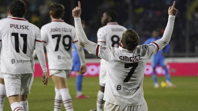 Serie A 2024/25: Selebrasi Santiago Gimenez di laga Empoli vs AC Milan, 9 Februari 2025 (c) Marco Bucco/LaPresse via AP