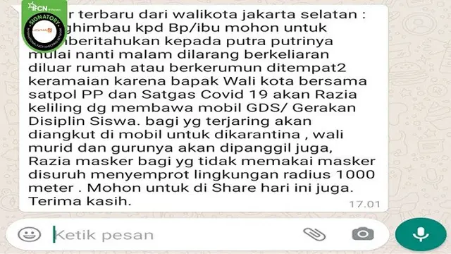 Gambar Tangkapan Layar Pesan dari Aplikasi Percakapan WhatsApp