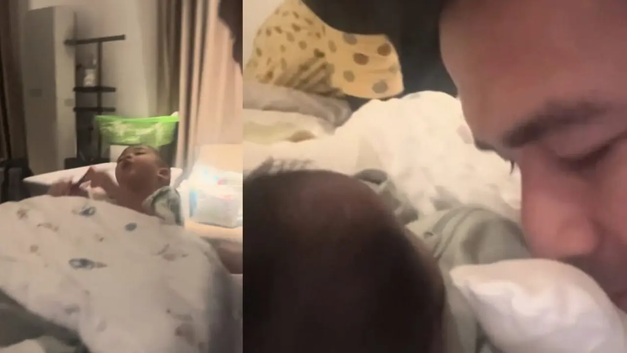 Potret Rayyanza yang cemburu dengan Baby Lily (Sumber: Instagram/@raffinagita1717)