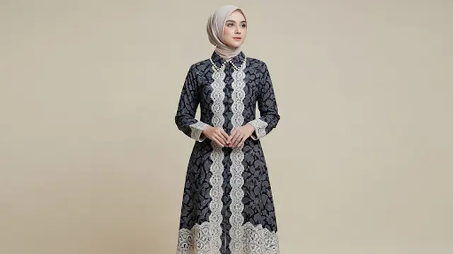 Tunik Brokat Batik dengan Detail Payet Mutiara di Kerah