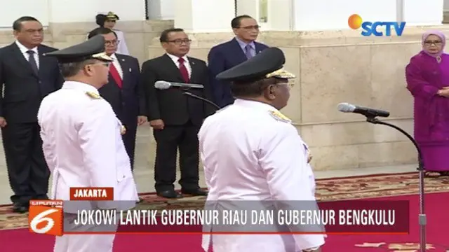 Presiden Jokowi lantik Wan Thamrin sebagai Plt gubernur Riau dan Rohidin Mersyah sebagai gubernur Bengkulu di Istana Negara, Jakarta.