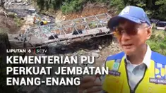 Batal berangkat ke New York, Menteri Pekerjaan Umum meninjau Jembatan Enang-Enang di Bener Meriah, Aceh. Sebelumnya jembatan dibangun secara swadaya oleh masyarakat setelah 8 bulan rusak diterjang banjir bandang.