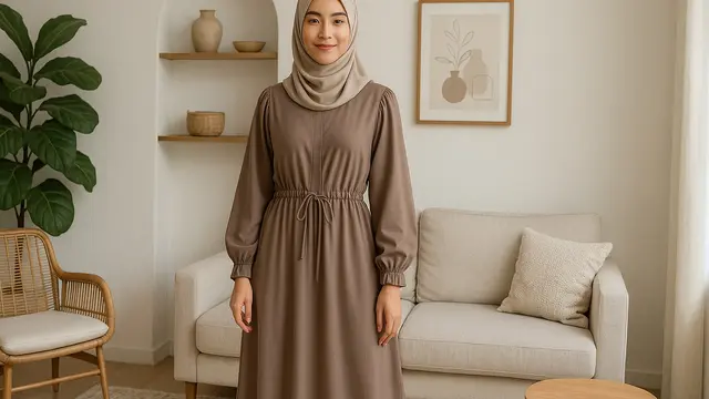 7 Model Gamis Tali Serut Pinggang yang Modis dan Nyaman, Cocok untuk Segala Aktivitas