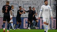 Manchester City meraih kemenangan 3-0 atas Marseille pada laga kedua Grup C Liga Champions musim ini, di Stade Orange Velodrome, Rabu (28/10/2020) dini hari WIB. (AFP/CHRISTOPHE SIMON)