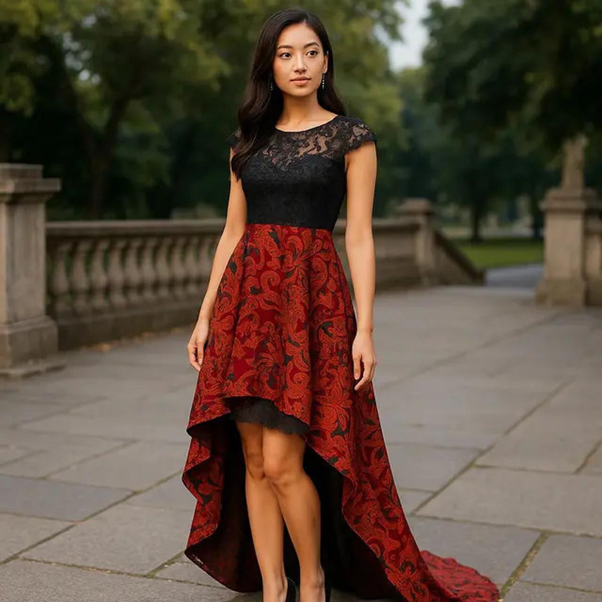 7 Model Dress Batik Brokat Warna Merah dan Hitam, Elegan Cocok untuk Acara Malam