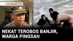 Banjir menerjang dua kabupaten di Jawa Timur, Kabupaten Gresik dan Kabupaten Jombang. Di Gresik, seorang warga yang nekat menerobos arus banjir terseret banjir dan tak sadarkan diri.