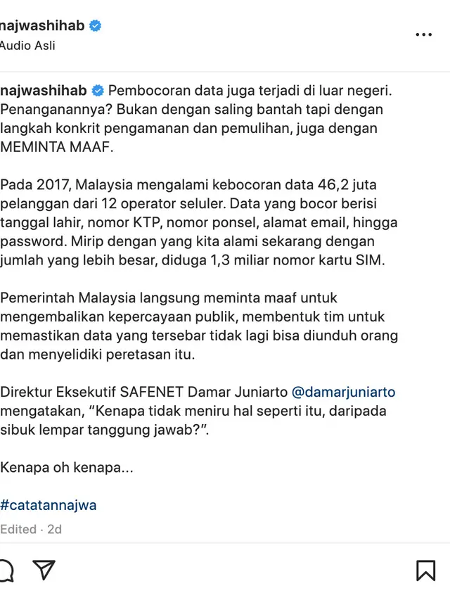 Unggahan Najwa Shihab. (Foto: Dok. Instagram @najwashihab)