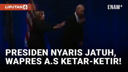 VIDEO: Joe Biden Nyaris Jatuh dari Atas Panggung, Wakil Presiden A.S Panik Sendiri