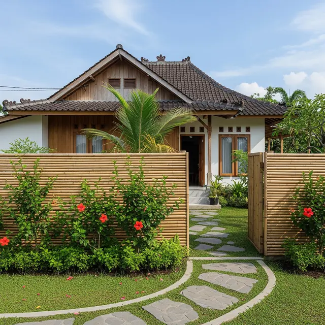 9 Ide Pagar Bambu dengan Taman dan Jalan Setapak Batu Alam, Estetika Alami