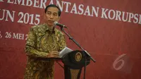 Presiden Joko Widodo saat membuka peluncuran Inpres tentang Aksi Pencegahan dan Pemberantasan Korupsi di Kantor Kementerian PPN/Bappenas, Jakarta, Selasa (26/5/2015). Inpres dimaksud adalah Inpres Nomor 7 Tahun 2015. (Liputan6.com/Faizal Fanani)