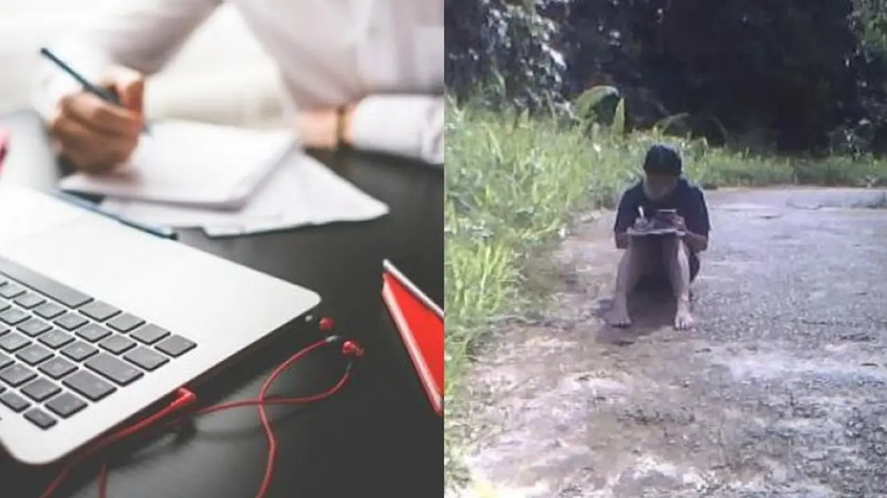 Demi Dapat Sinyal Internet, Siswa Ini Rela Berjemur di Pinggir Jalan untuk Ujian Online