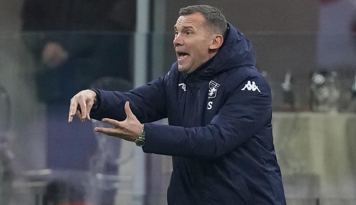 Genoa yang dibesut legenda AC Milan, Andriy Shevchenko hanya mengandalkan serangan balik di sisa waktu babak kedua. Tak ada lagi gol tercipta, laga pun dilanjutkan menuju perpanjangan waktu. (AP/Antonio Calanni)