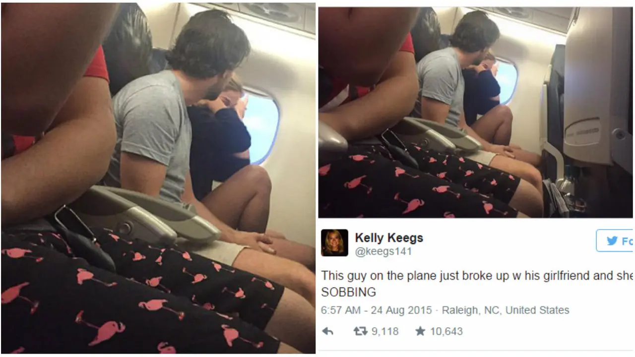 Sejoli yang putus cinta di pesawat. (Twitter.com/keegs141)