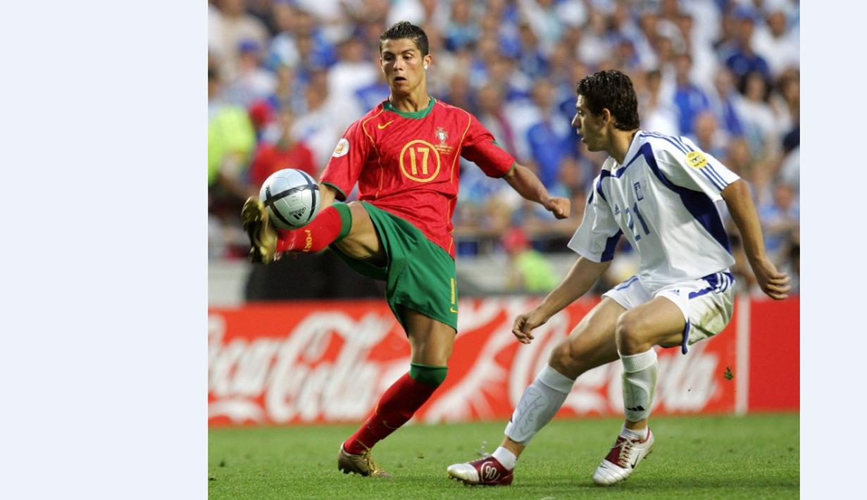 Penampilan Cristiano Ronaldo bersama Timnas Portugal di final Piala Eropa 2004 melawan Yunani di Stadion Luz, Lisbon, 4 Juli 2004. (AFP/Franck Fife)