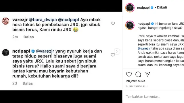 Tudingan miring terhadap Nora Alexandra justru datang dari orang-orang yang mengaku penggemar Jerinx SID.