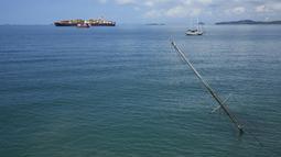 Mulai 30 Juli 2023, kapasitas transit harian Terusan Panama disesuaikan menjadi rata-rata 32 kapal laut per hari, dengan 10 kapal di kunci neo-panamax dan 22 kapal di kunci Panamax. (AP Photo/Arnulfo Franco)