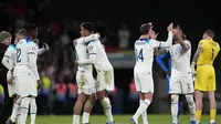Para pemain Inggris melakukan selebrasi usai laga kualifikasi grup C Euro 2024 antara Inggris melawan Italia di Stadion Wembley London, Selasa, 17 Oktober 2023. Inggris menang 3-1. (Foto AP/Kirsty Wigglesworth)