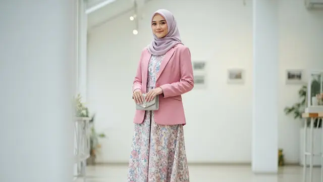 Dress Floral Motif Vintage + Blazer Pastel