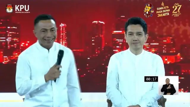 Paslon Pilkada Jakarta 2024 nomor urut 2 Dharma Pongrekun-Kun Wardana dan nomor urut 3 Pramono Anung-Rano Karno dalam debat perdana Pilkada Jakarta 2024.