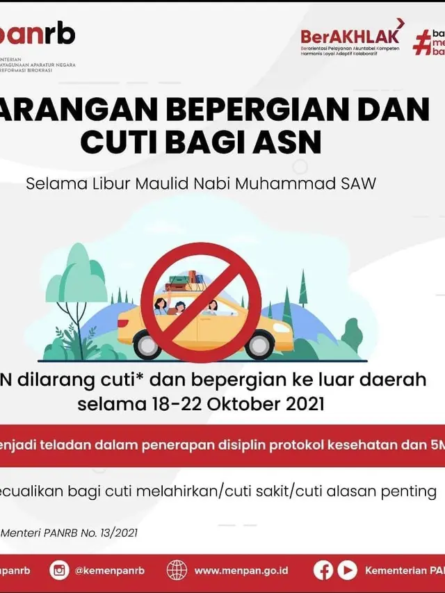 ASN atau PNS dilarang bepergian dan cuti selama libur Maulid Nabi Muhammad SAW pada pada 18-22 Oktober 2021