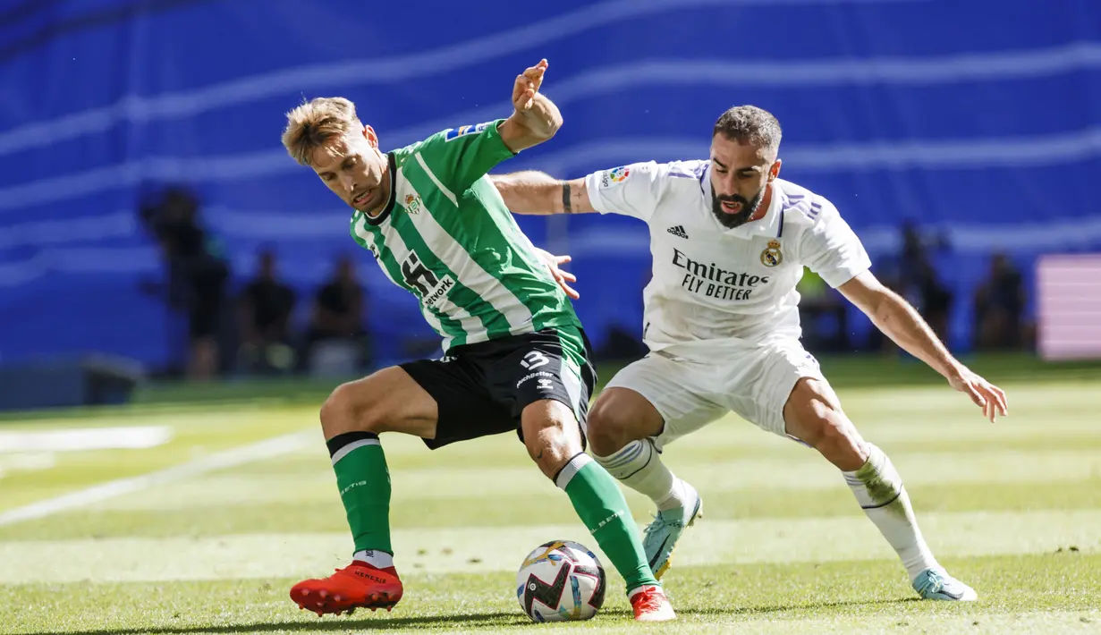 Real Madrid sukses memetik poin penuh kala berhadapan dengan Real Betis pada pekan kelima La Liga 2022/2023. (AP/Pablo Garcia)
