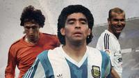 Johan Cruyff, Maradona dan Zinedine Zidane. (Bola.com/Dody Iryawan)
