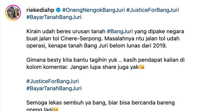 Unggahan Rieke Diah Pitaloka. (Foto: Dok. Instagram @riekediahp)