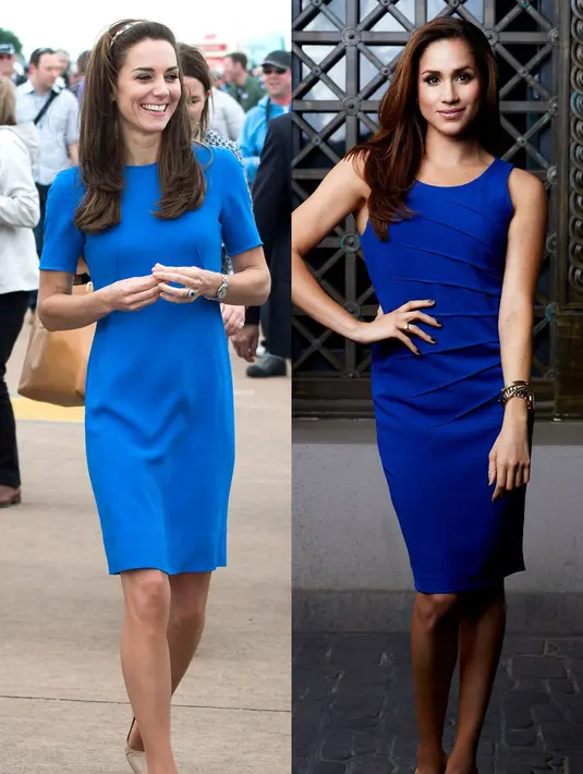 Benar-benar memanjakan mata, begini nih pesona Kate Middleton dan Meghan Markle dengan gaun biru. Cantik mana? (Getty Images/Cosmopolitan)