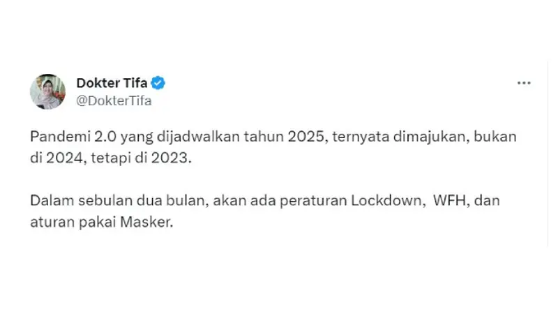 Pandemi 2.0 Akan Terjadi September 2023, Dokter Tifa: Lockdown Dijadwalkan