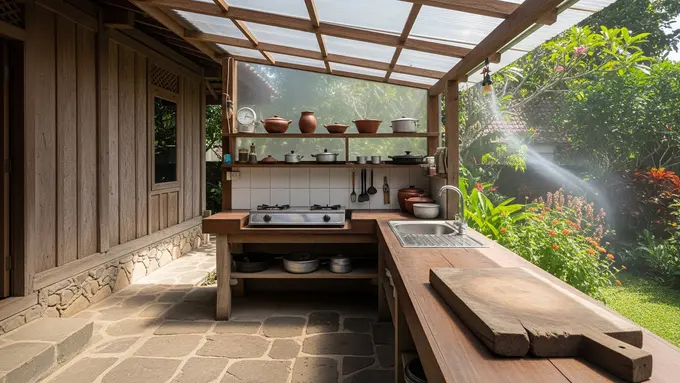 Model Dapur Semi Outdoor yang Cocok untuk Rumah Kampung (AI)