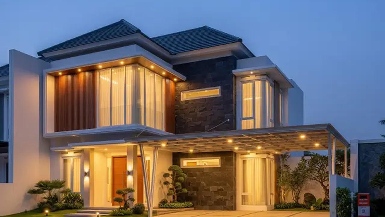 Kanopi dengan Lampu Tanam (Downlight)/rumah dengan carport baja ringan modern minimalis (Sumber: gemini.com)