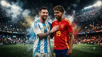 Ilustrasi Lionel Messi, Lamine Yamal. (Bola.com/AI)