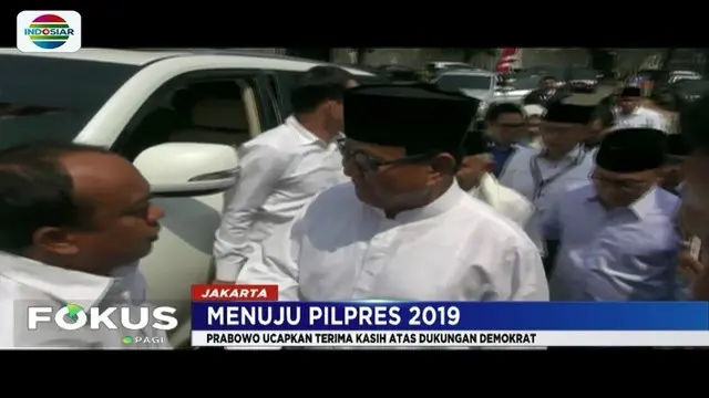 Prabowo ucapkan terima kasih kepada SBY dan Partai Demokrat yang rela berkorban untuk mengusungnya pada Pilpres 2019.