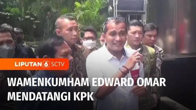 Wakil Menteri Hukum dan Hak Asasi Manusia, Edward Omar Sharif Hierij, mendatangi KPK, Senin sore. Wamenkumham, datang untuk memberikan klarifikasi terkait dugaan penerimaan gratifikasi yang dilaporkan Indonesian Police Watch, IPW.