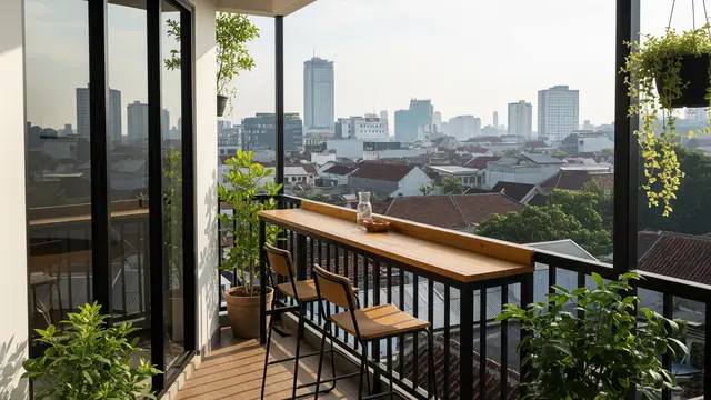 Teras dengan Meja Bar Menghadap Pemandangan