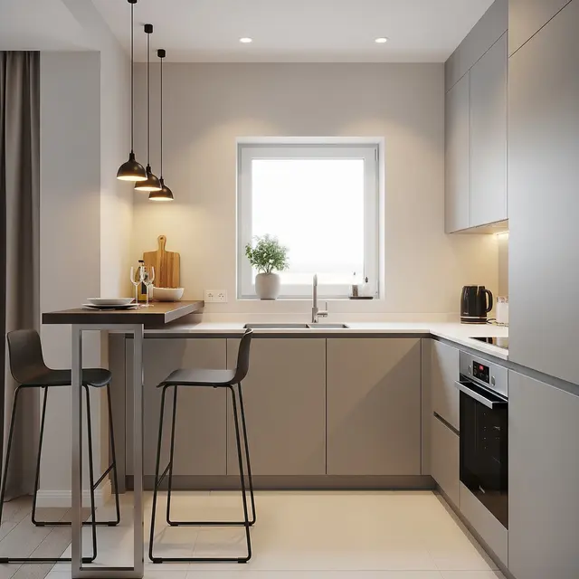 Dapur Minimalis 3x2 Tetap Lega dengan Meja Makan Mini (AI Generated)