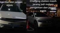 Mobil listrik parkir di charging station (TikTok/@ekiryl)