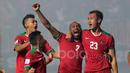 Para pemain Timnas Indonesia merayakan gol Hansamu Yama pada laga Final Piala AFF 2016 di Stadion Pakansari, Bogor, (14/12/2016). (Bola.com/Nicklas Hanoatubun)
