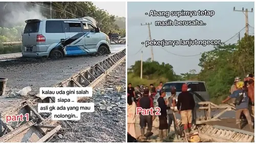 Viral Mobil Terjebak di Jalan Cor Masih Basah, Tak Ada yang Membantu - Hot  Liputan6.com