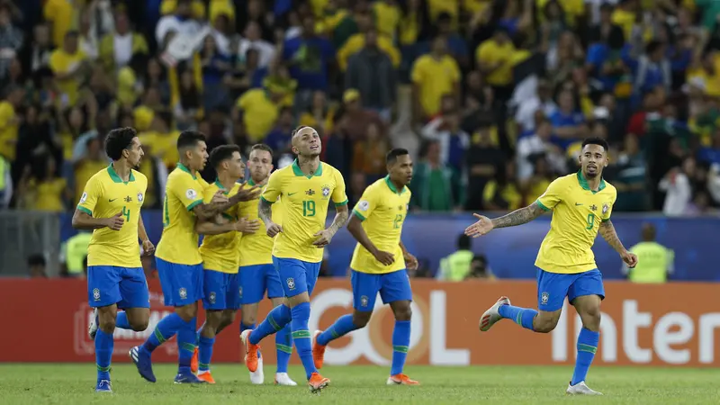 Selebrasi Pemain Brasil saat bertemu Peru di final Copa America 2019