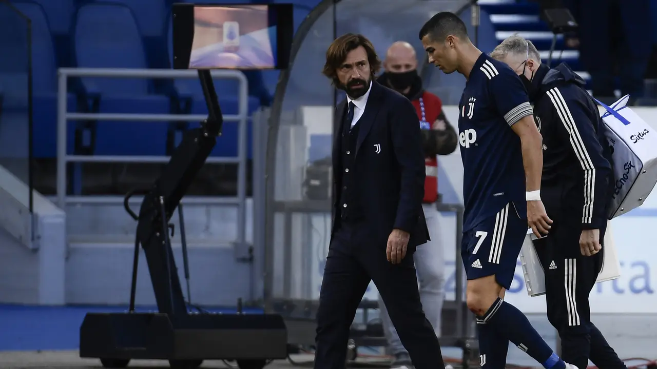 Pelatih Juventus, Andrea Pirlo, dan Cristiano Ronaldo.