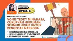 Mantan Kapolda Sumatera Barat Irjen Teddy Minahasa divonis penjara seumur hidup oleh majelis hakim Pengadilan Negeri Jakarta Barat. Hakim meyakini Teddy bersalah dalam kasus tukar barang bukti kasus narkoba jenis sabu dengan tawas.